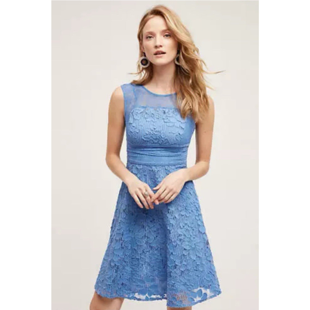 Moulinette Soeurs Anthropologie Womens Lace Blue Fit & Flare Dress Cottagecore 6